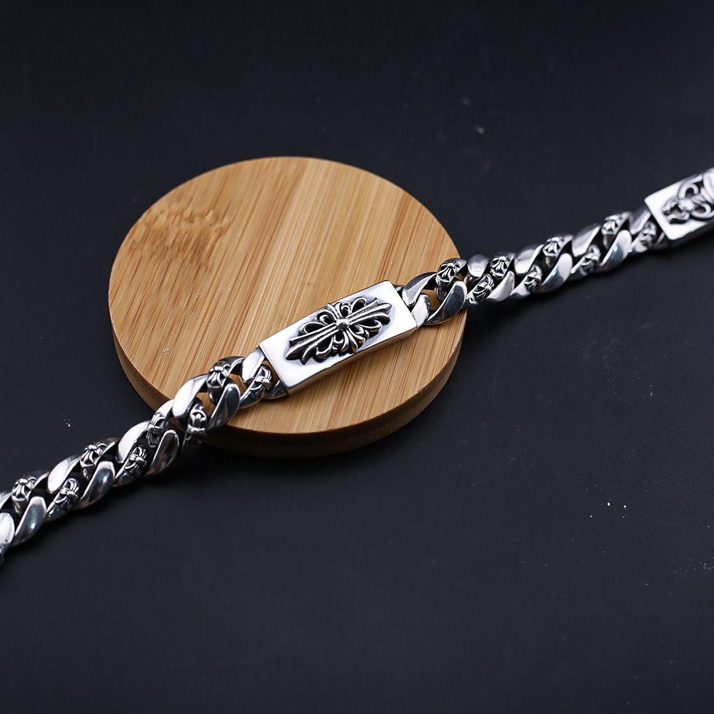 Chrome HEARTS สร้อยข้อมือเงินสเตอร์ลิง 925 แบบหนา ลายดอกไม้ สไตล์พังก์ ฮิปฮอป สตรีท เครื่องประดับ