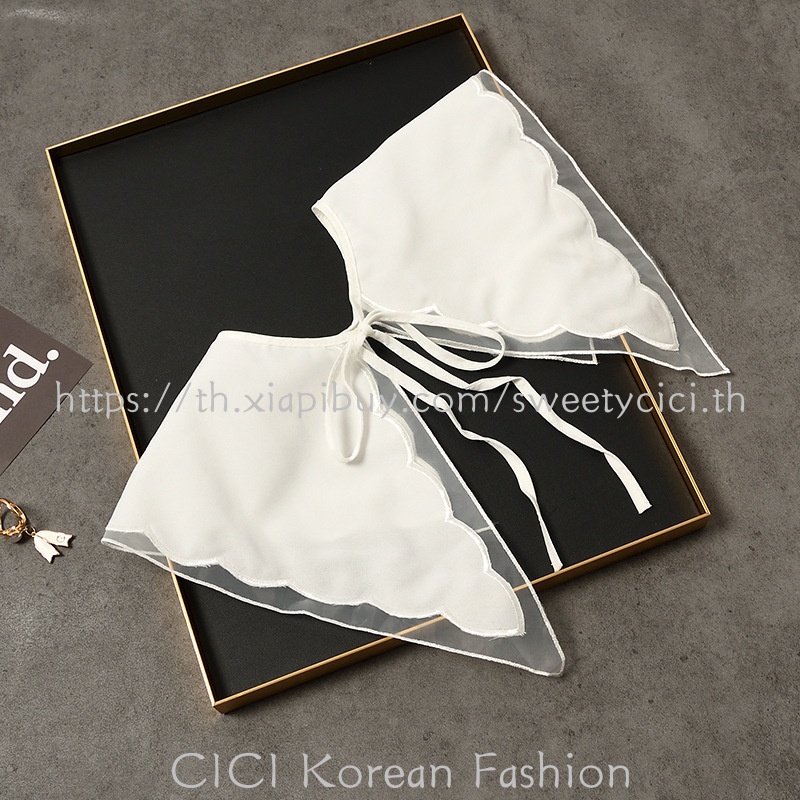 Cici ผ้าคลุมไหล่ ผ้าพันคอ ลูกไม้ ประดับโบว์ แฟชั่นสําหรับผู้หญิง