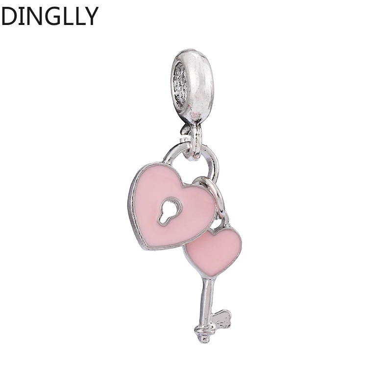 Dinglly จี้รูปหัวใจ โลหะผสม สีเงิน เคลือบและพลอยเทียม สีชมพู สําหรับทําเครื่องประดับ Diy