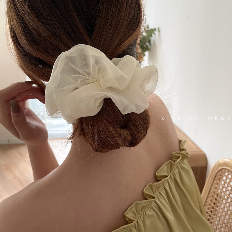 [ Featured ] เครื่องประดับผม ยางรัดผม ผ้าตาข่าย ขนาดใหญ่ สีพื้น แบบเรียบง่าย สไตล์ฝรั่งเศสเรโทร