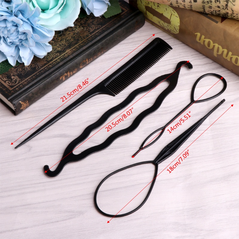 Flgo 4 ชิ้น / เซต พลาสติก สีดํา DIY เครื่องมือจัดแต่งทรงผม ดึง กิ๊บติดผม สําหรับผู้หญิง กิ๊บหวี
