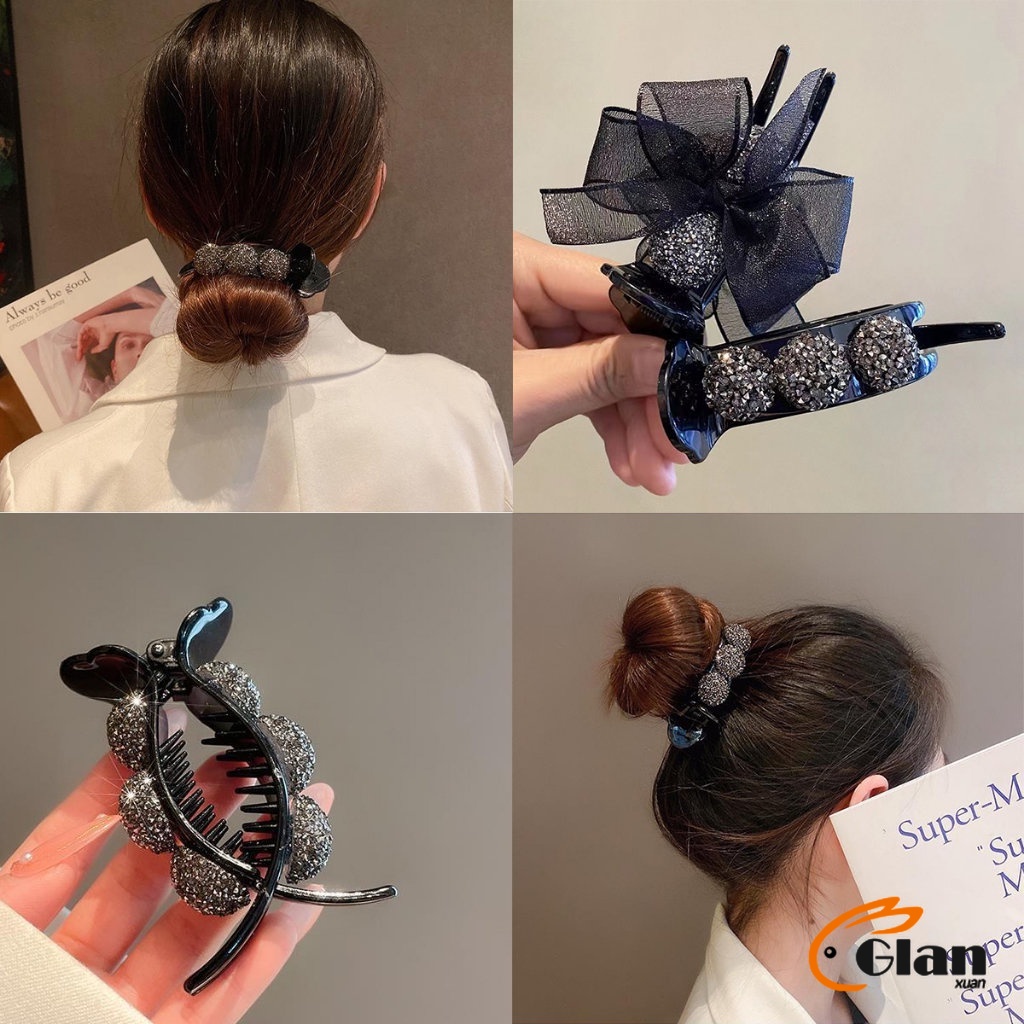 Glanxuan กิ๊ฟหนีบผม ประดับโบว์ และพลอยเทียม กิ๊บติดผมสตรีสไตล์เกาหลี Hair Clips