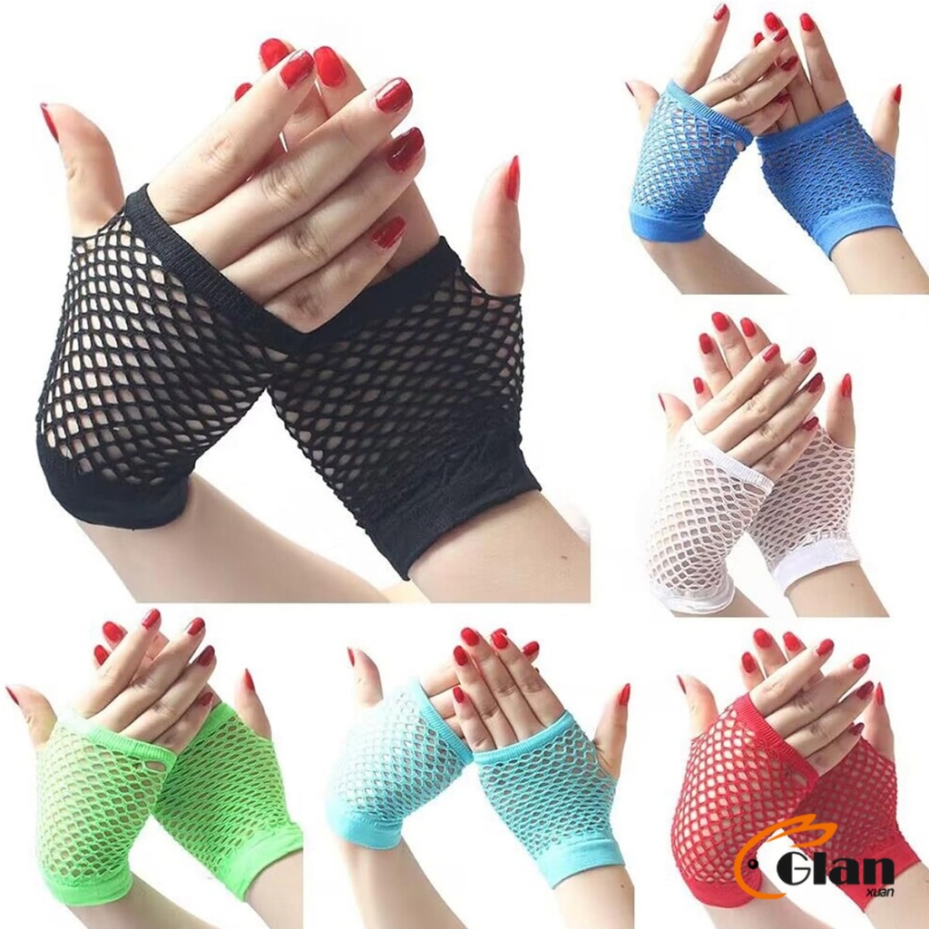 Glanxuan ถุงมือตาข่ายยาว  ระบายอากาศ สไตล์พังก์ร็อค  แฟนซี ไนท์คลับ ปาร์ตี้  Mesh Fishnet Gloves