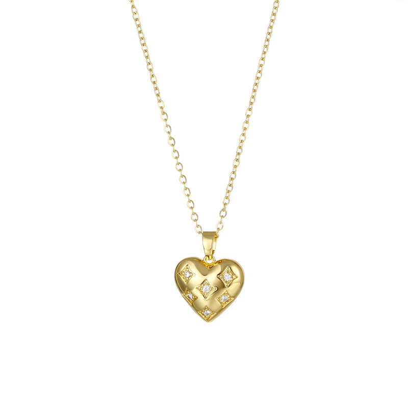 Golden สร้อยคอสเตนเลส 18k จี้รูปหัวใจ ประดับเพทาย สามมิติ เครื่องประดับ