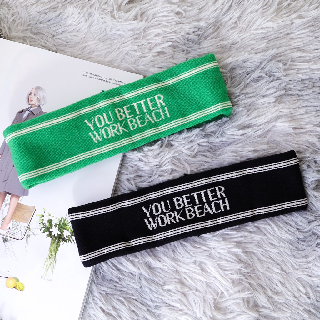 Headband ‘You Better Work Beach’ ผ้า cotton หนาสองชั้นขนาดใหญ่พิเศษ (เขียว,ดำ)