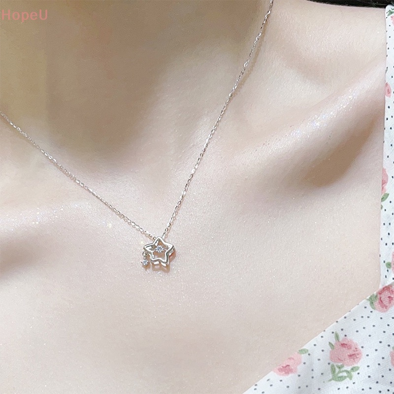 [HopeU] สร้อยคอโซ่ จี้คริสตัล รูปดาวกลวง เครื่องประดับแฟชั่น สําหรับผู้หญิง