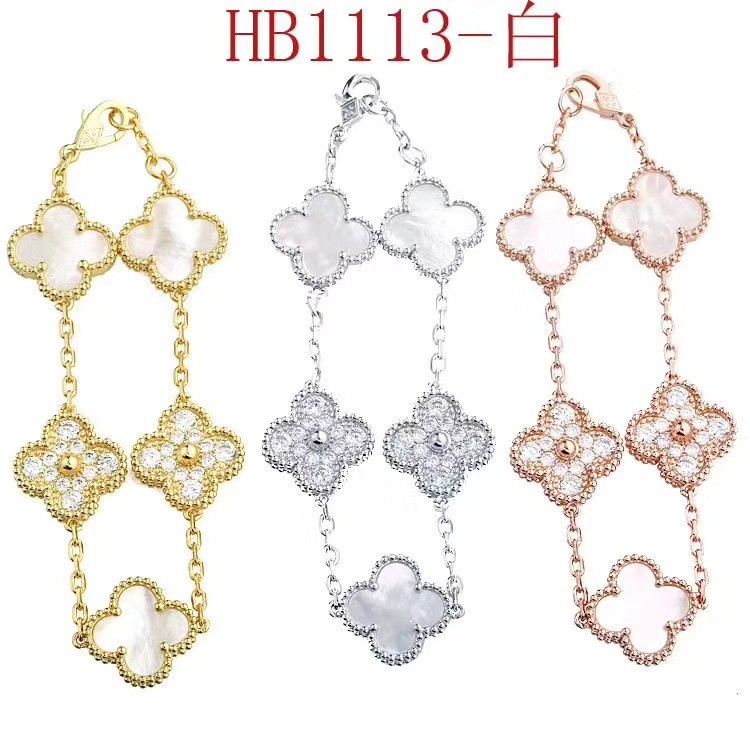 [Hot] [Hot] [หลากสีสัน] สร้อยข้อมือประดับเพชรดอกไม้ใบโคลเวอร์สี่ใบสําหรับผู้หญิง