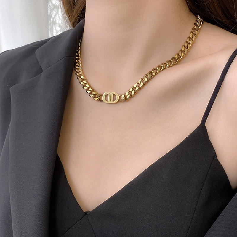Ht สายโซ่เหล็กไทเทเนียม ชุบทอง 18K แบบหนา ลายตัวอักษร D สไตล์ยุโรป อเมริกัน ไม่จางหาย