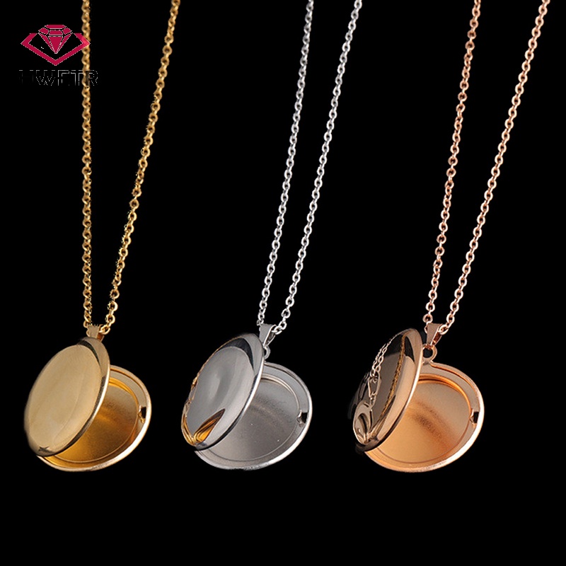 Hwetr ใหม่ สร้อยคอสเตนเลส จี้ล็อกเก็ต ทรงกลม 3 สี