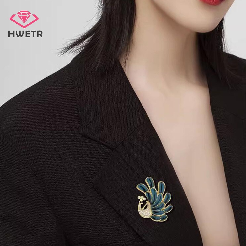 Hwetr ใหม่ เข็มกลัด ลายนกยูงน่ารัก สีฟ้า สไตล์เกาหลี สําหรับผู้หญิง