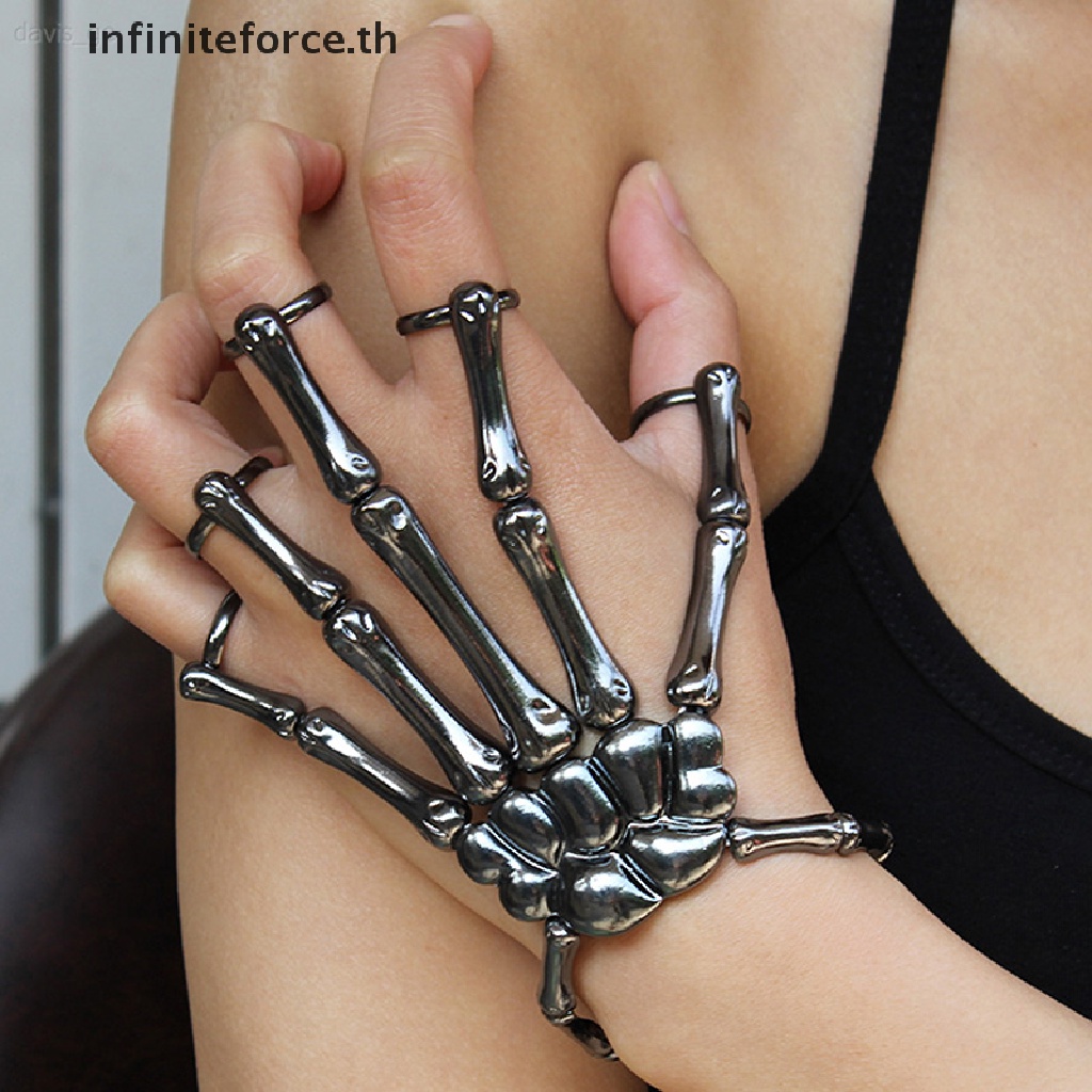[INTH] สร้อยข้อมือ กําไลข้อมือ ลายกะโหลก โครงกระดูก ปรับได้ เครื่องประดับ สไตล์โกธิคพังก์