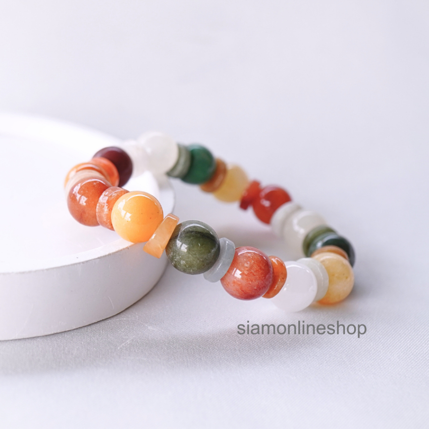 JADE หยกพม่าแท้ คั่นด้วยหยก โทนหลากสี ขนาด 10 มม. by siamonlineshop