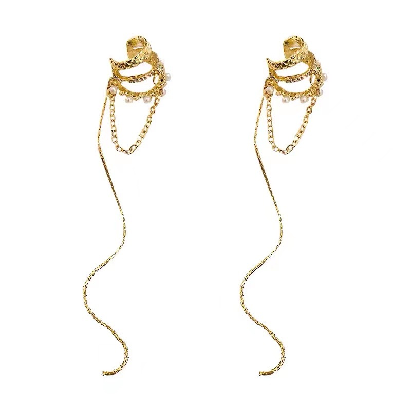 Jiezi ไข่มุกฝรั่งเศส zircon multi-layer tassels ยาวไม่เจาะต่างหูคลิปหูคลิปหูคลิปอารมณ์หญิง