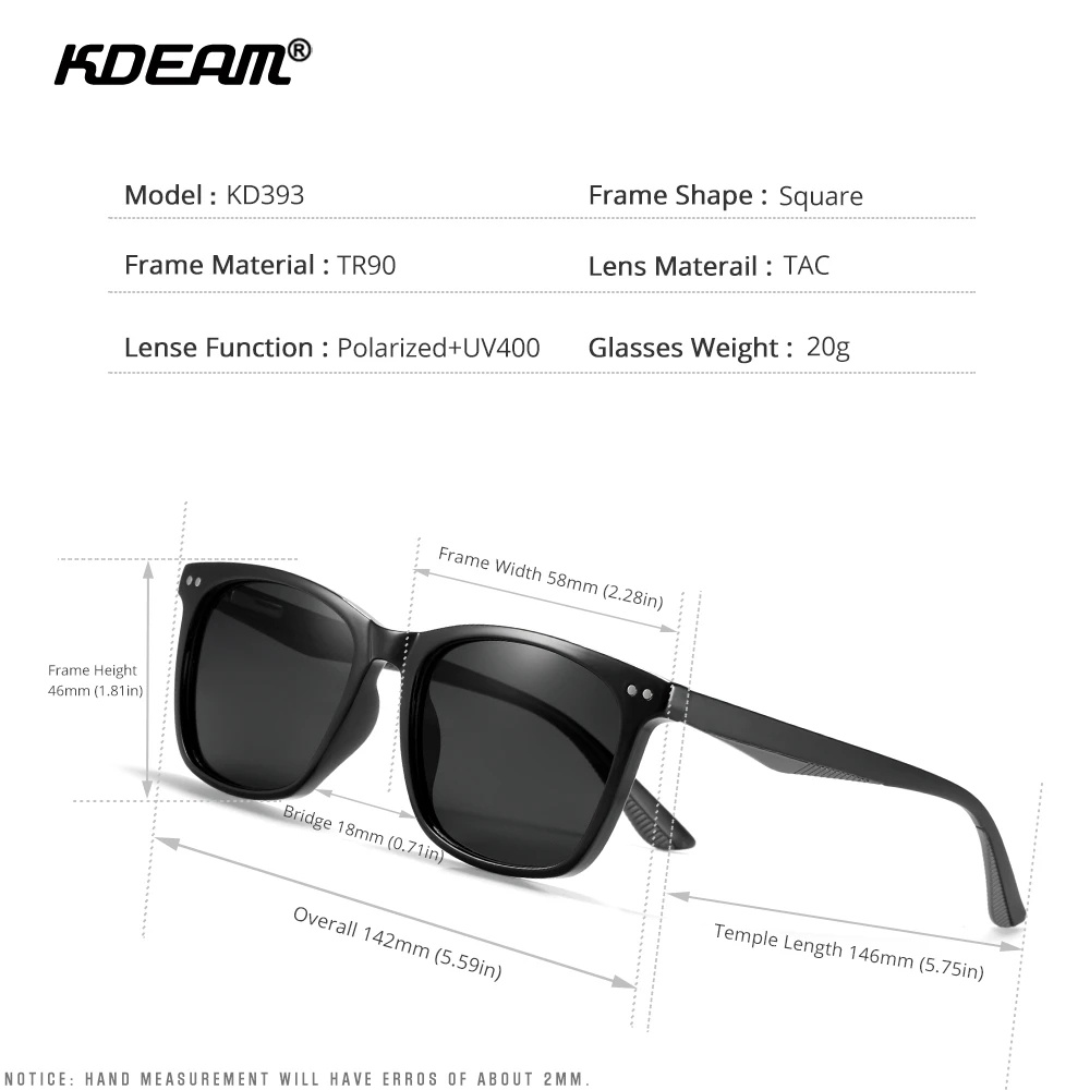 KDEAM แว่นตากันแดด Polarized TR90 กรอบสเตนเลส ทรงสี่เหลี่ยม สําหรับผู้ชาย