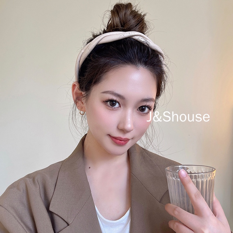 Kf492 ที่คาดผม หนัง PU สีพื้น สไตล์เกาหลี