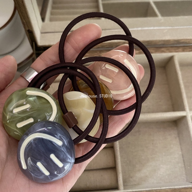 Kf599 ยางรัดผม ทรงกลม ลายหน้ายิ้มน่ารัก สไตล์เกาหลี สําหรับผู้หญิง