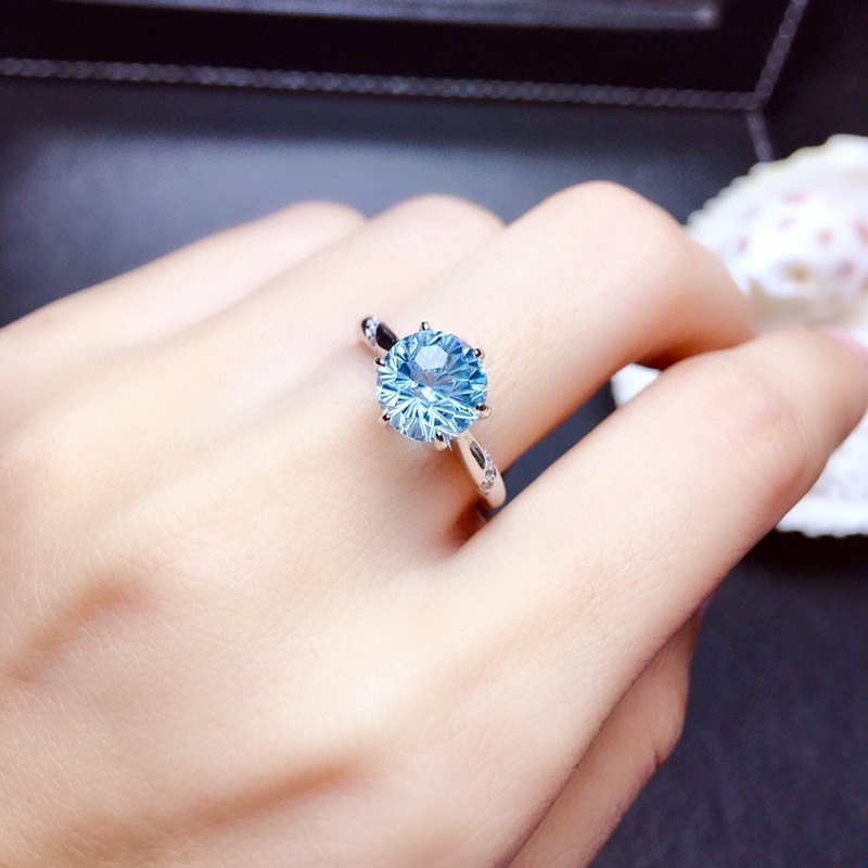Kuhong Sky Blue Topaz แหวนเงินสเตอร์ลิง 925 ประดับพลอยอัญมณี สีฟ้า สําหรับผู้หญิง งานแต่งงาน|แหวน