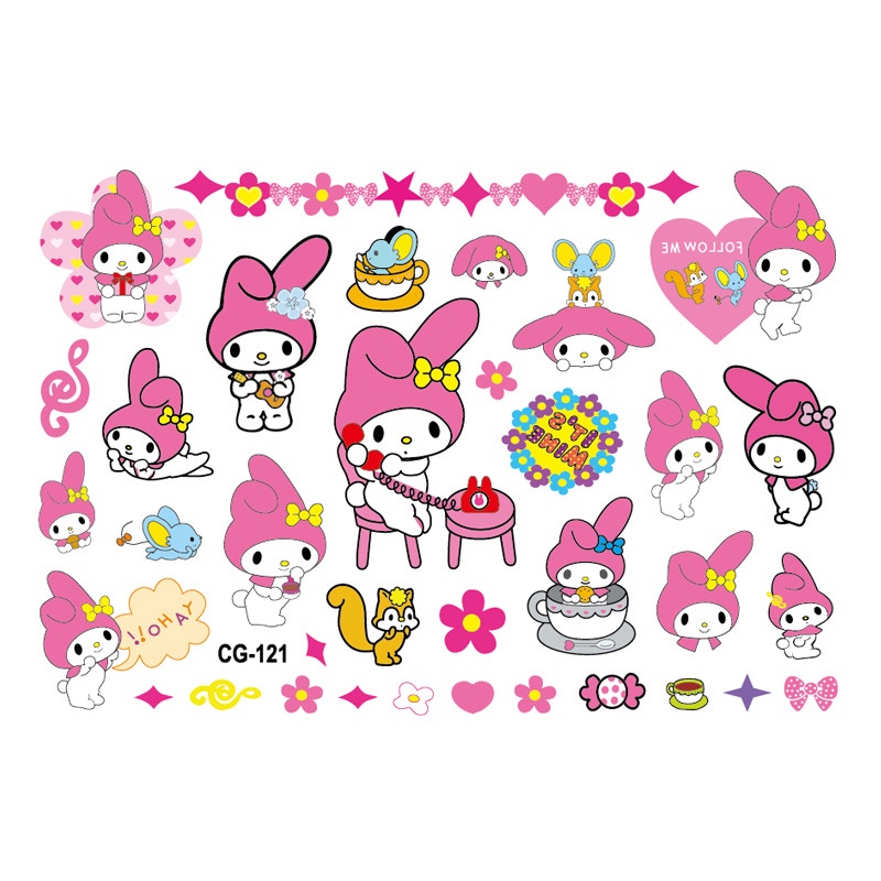 Kuromi My Melody Tattoos สติกเกอร์รอยสักชั่วคราว กันน้ํา (ส่งแบบสุ่ม)