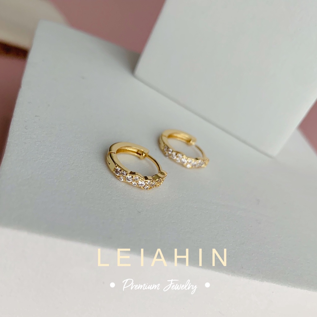 LEIAHIN ต่างหูชุบทอง 18k ประดับเพทาย เครื่องประดับแฟชั่น สไตล์เกาหลี มินิมอล สําหรับผู้หญิง