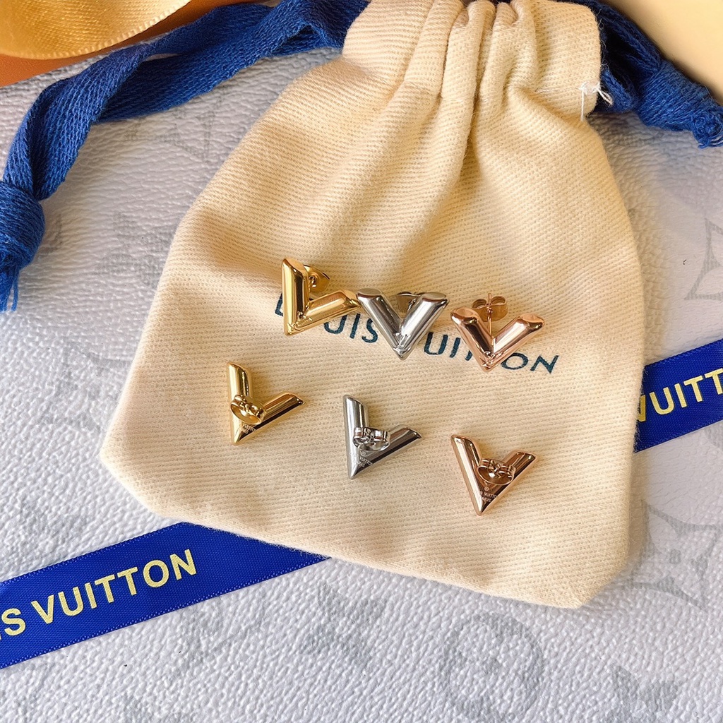 LOUIS VUITTON ต่างหูสตั๊ด เหล็กไทเทเนียม รูปโลโก้ตัวอักษร LV เครื่องประดับแฟชั่น สําหรับผู้หญิง