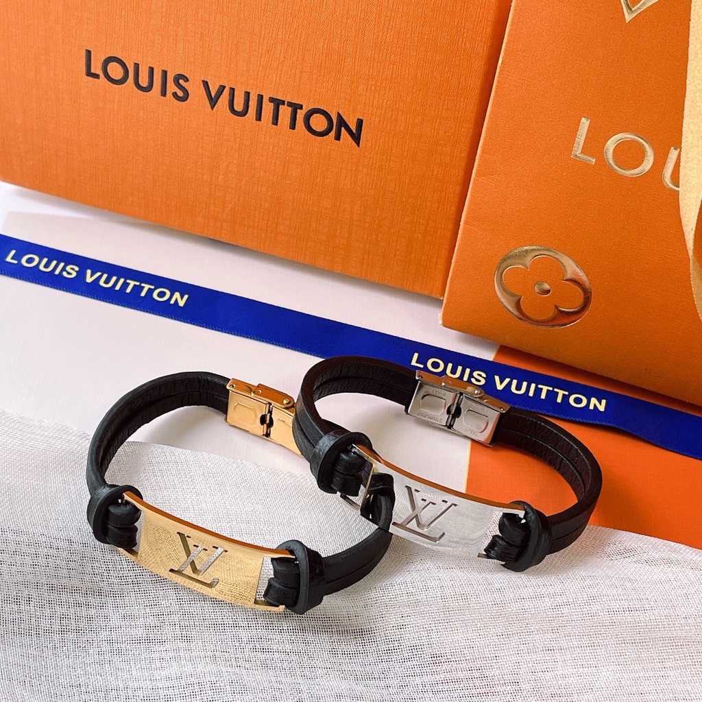 LOUIS VUITTON สร้อยข้อมือ กําไลข้อมือ ไทเทเนียม ลําลอง ลายโลโก้ตัวอักษร LV โมโนแกรม
