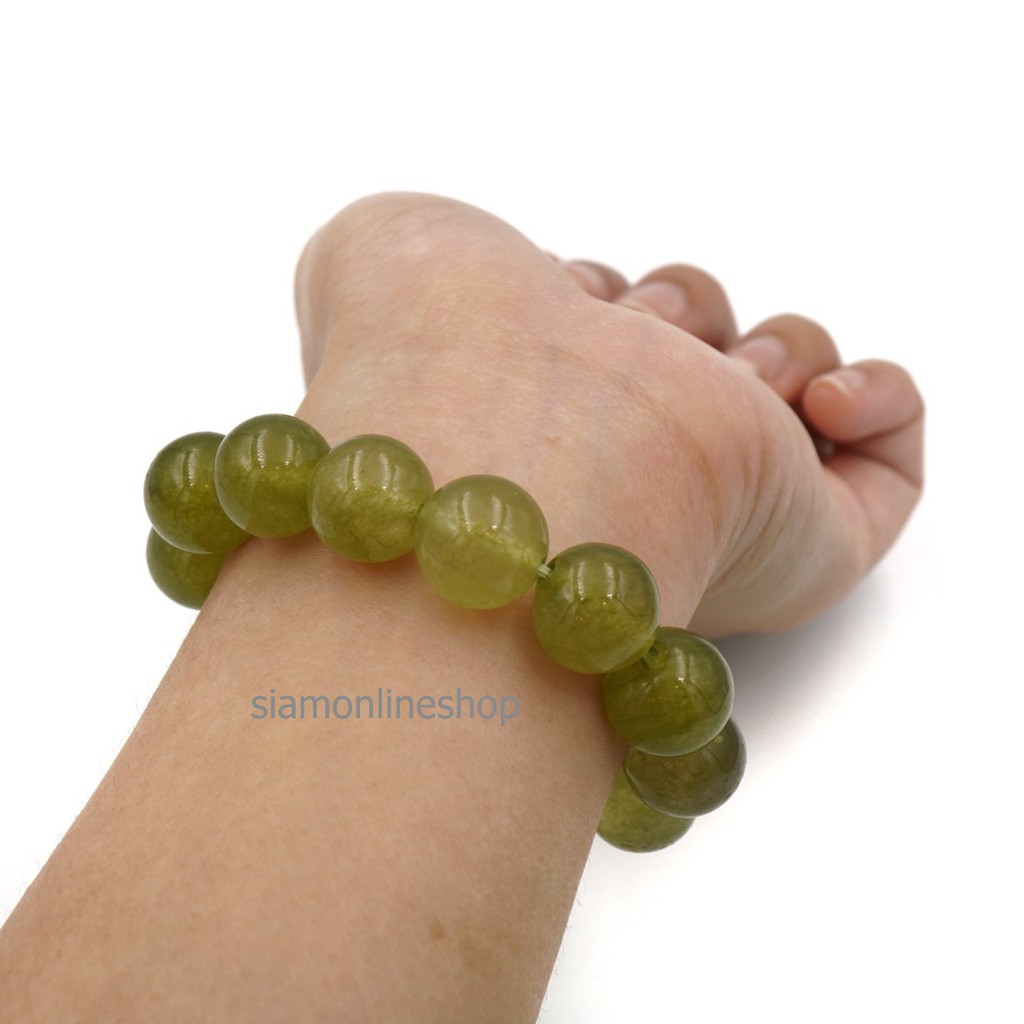LUCKYSTONE หินสีนำโชค สร้อยข้อมือหินแท้ โทนสีเขียวพลาสเทล ขนาด 12 มม. by siamonlineshop