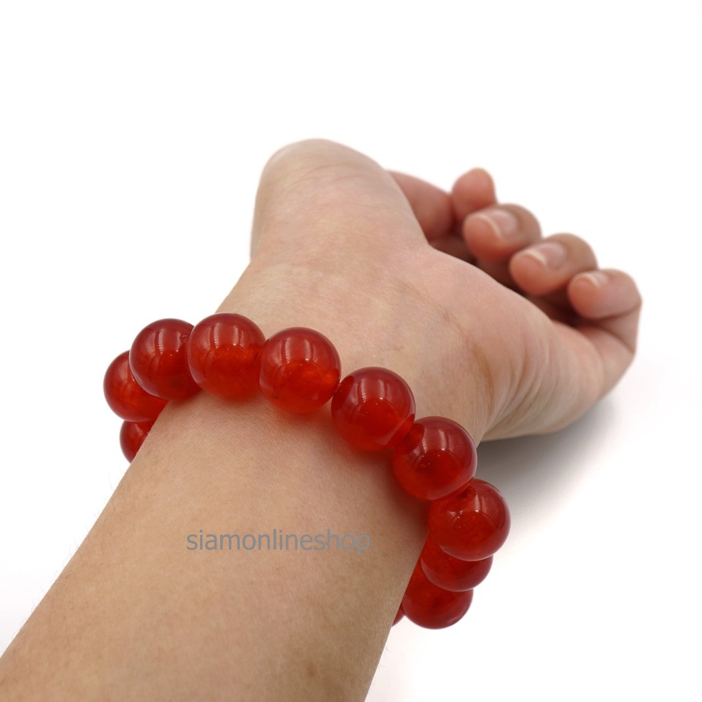 LUCKYSTONE หินสีนำโชค สร้อยข้อมือหินแท้ โทนสีแดงสด ขนาด 12 มม. by siamonlineshop