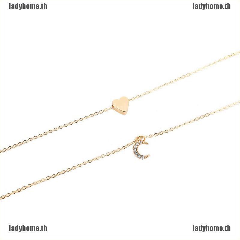 Ladyhome& ผู้หญิง หลายชั้น หัวใจ ดวงจันทร์ จี้ โช้กเกอร์ สร้อยคอ เครื่องประดับ