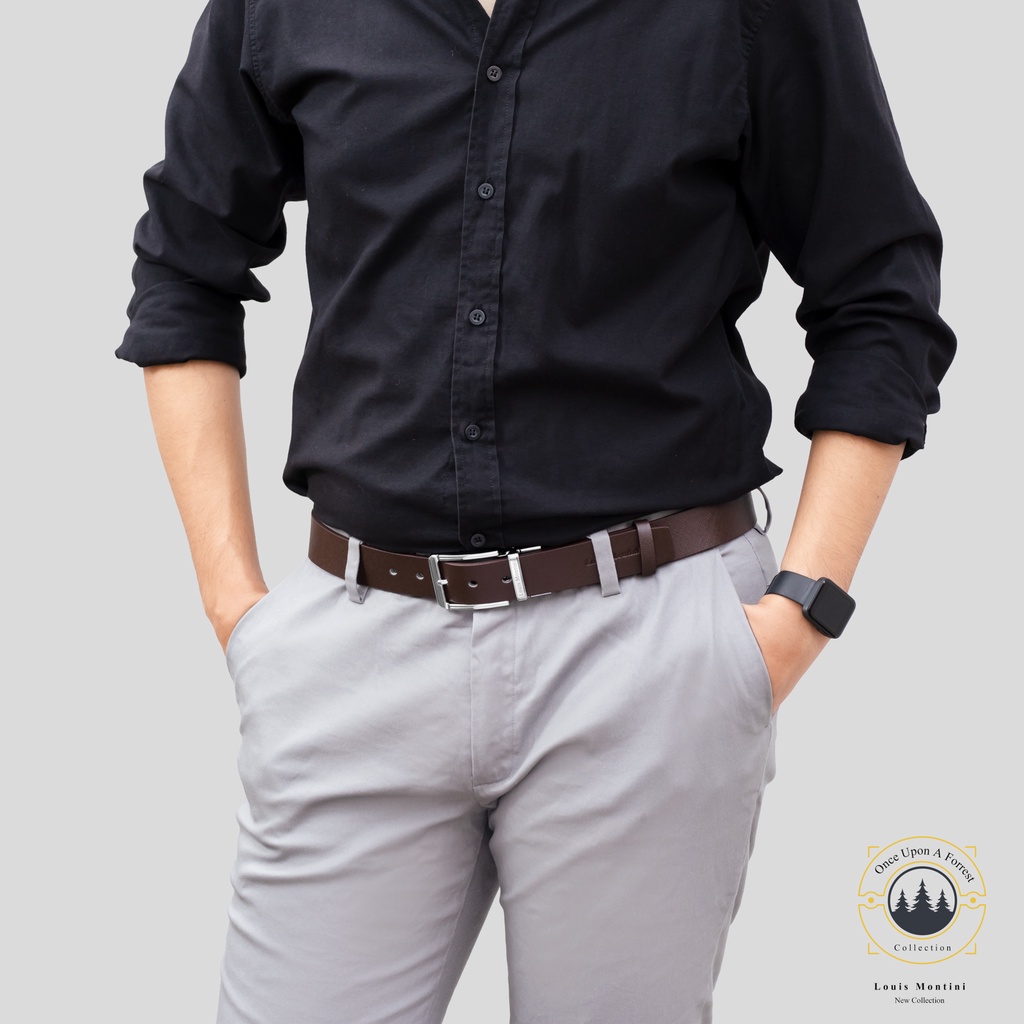 Louis Montini (Once Upon A Forrest) เข็มขัดผู้ชาย Men Belt เข็มขัดหนังวัวแท้หัวหมุน MGN237