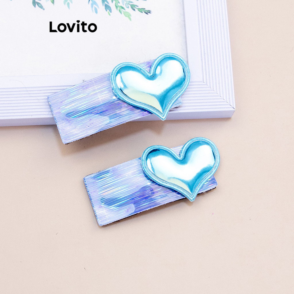 Lovito กิ๊บติดผมผู้หญิง ทรงสี่เหลี่ยม รูปหัวใจ สีมาการอง สไตล์ลำลอง LCS06557 8 ชิ้น
