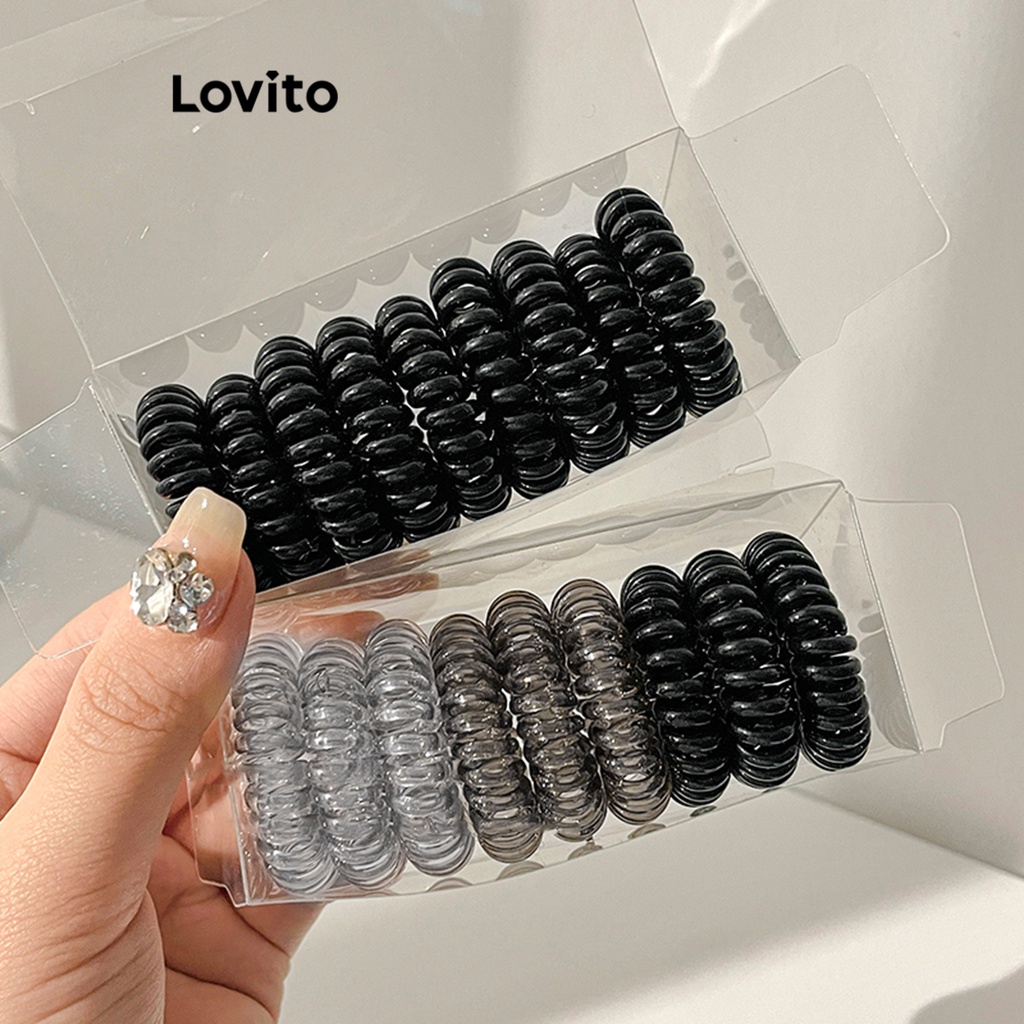 Lovito ยางรัดผมลำลอง เบสิก แบบยืดหยุ่นสูง สีพื้น 9 ชิ้น สำหรับผู้หญิง L57AD034 (หลากสี/น้ำตาล/ชมพู/ดำ)