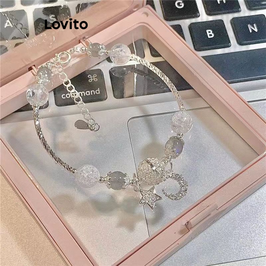 Lovito สร้อยข้อมือ พลอยเทียม รูปดาว ธรรมดา ลําลอง สําหรับผู้หญิง LFA06110 (สีเงิน)