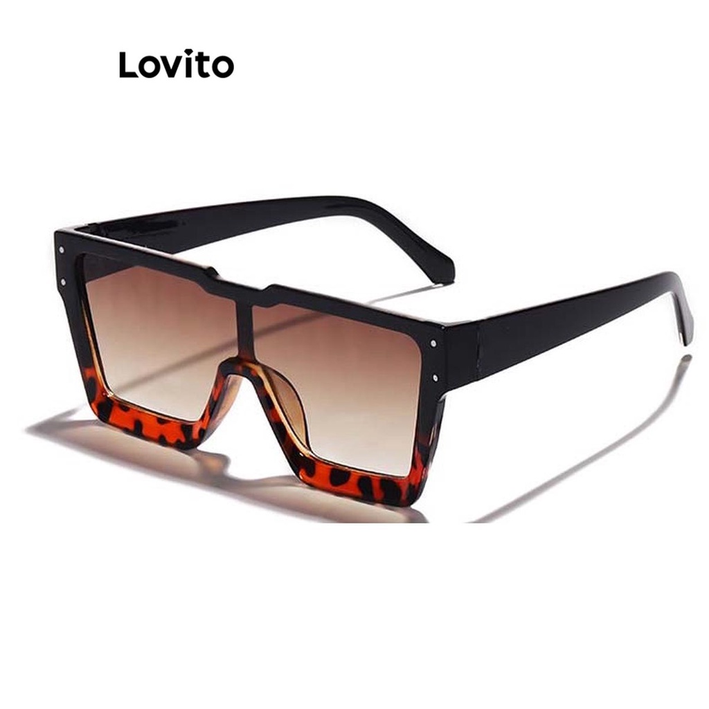 Lovito แว่นกันแดดผู้หญิง ป้องกันยูวี สีเรียบ สไตล์ลำลอง LCS05179