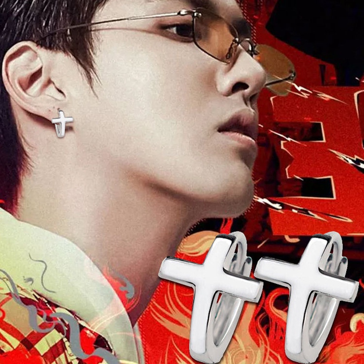 [Lucky Pixiu Earrings] ต่างหูเข็มเงิน 925 รูปไม้กางเขน ไม่ซีดจาง สไตล์เกาหลี ญี่ปุ่น แฟชั่น สําหรับผู้ชาย