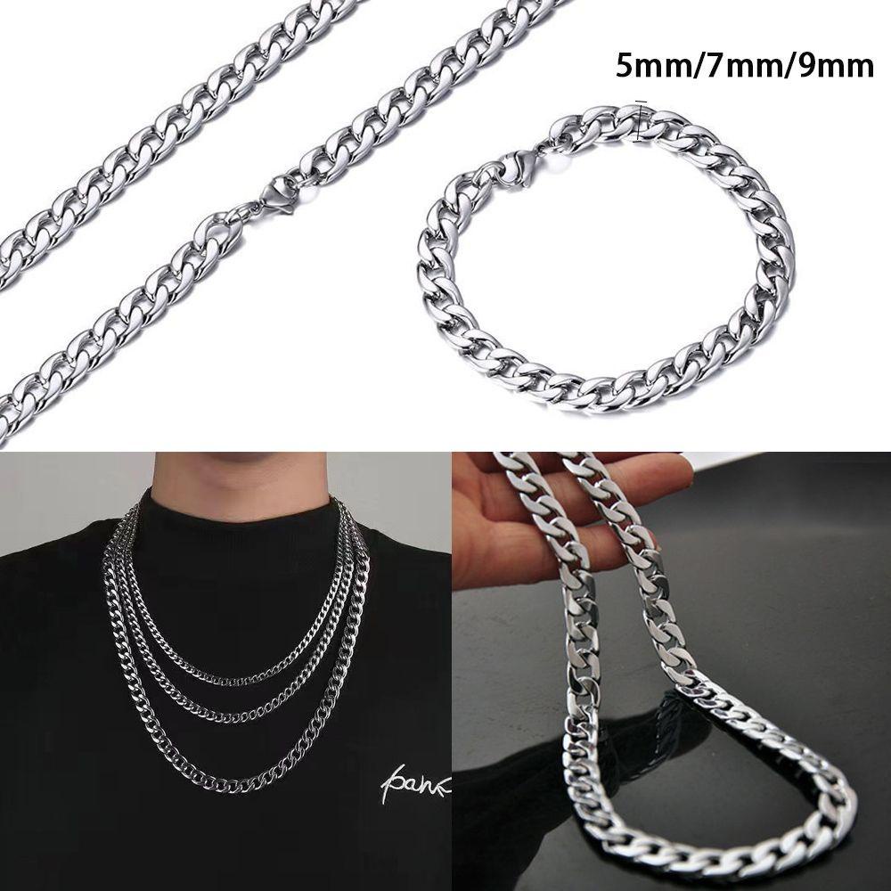 MAX 5/7/9/MM Men Stainless Steel Necklace Cool Metal Collar Cuban Chain Gold Silver Fashion Punk Gothic Choker Heavy Link