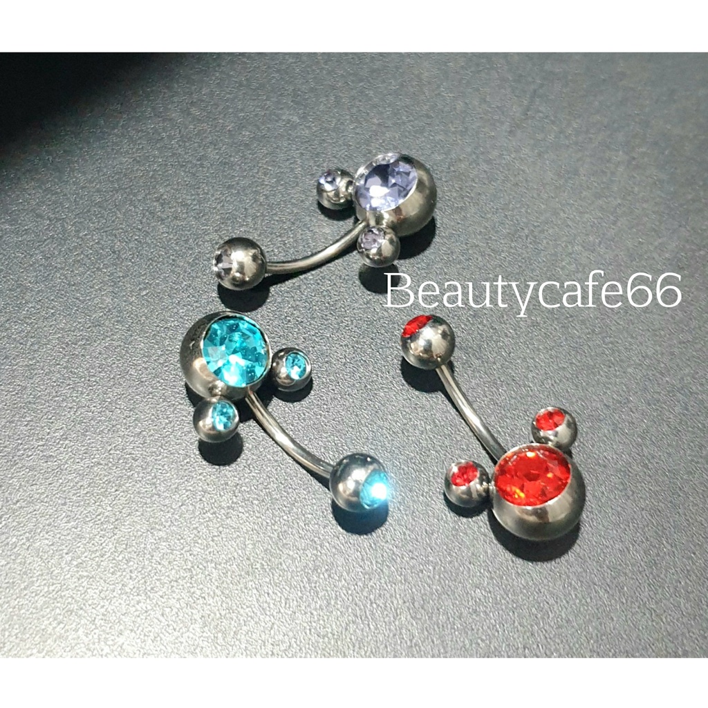 MK1.2 (1pc.) ส่งจากไทย จิวสะดือ Mickey จิวเพชร 8 สี ก้านสแตนเลสแท้ 1.2 ยาว 10mm. หัวมิกกี้ 8 mm.