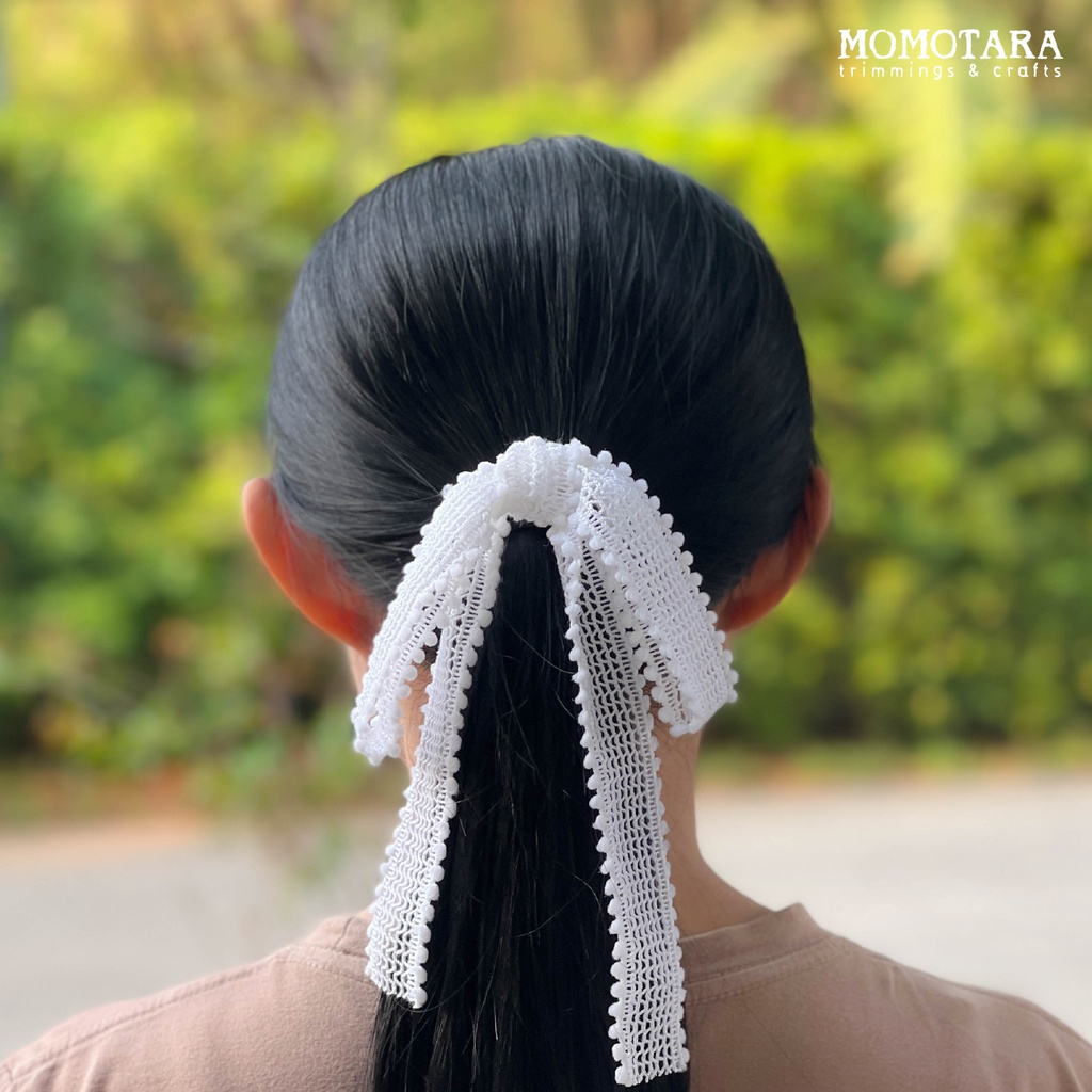 MOMOTARA ริบบิ้นผูกผม โบว์ผูกผม ริบบิ้นลูกไม้ ลูกไม้ตกแต่ง ผ้าผูกผม คละสี ขนาด 3 CM