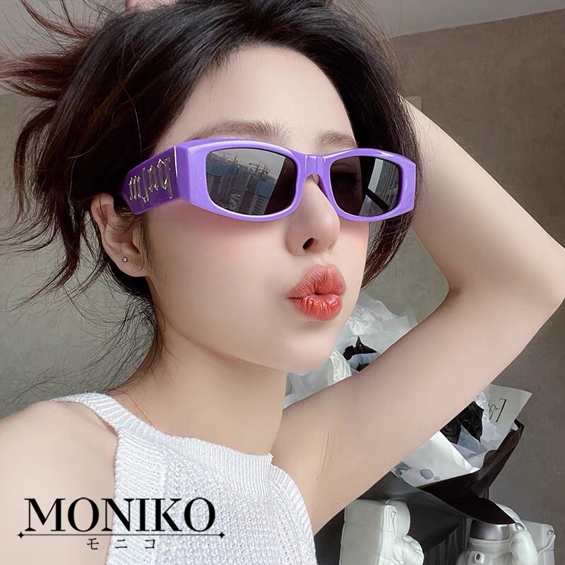 MONIKO แว่นตากันแดด กรอบสีดํา พิมพ์ลายตัวอักษร สไตล์ฮิปฮอป พังก์ แฟชั่นสตรีท ป้องกันUV400