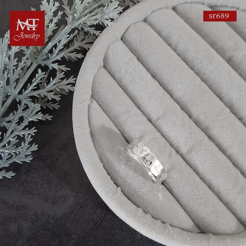 MT แหวนเงินแท้ แบบทุบลาย ค้อนทุบ ไซส์: 57 Sterling Silver Ring (sr689) MT Jewelry มณีธารา