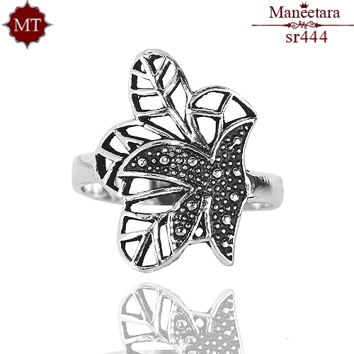 MT แหวนเงินแท้ ใบไม้ งานรมดำ ไซส์: 54, 56, 59, 60 Sterling Silver Ring (sr444) MT Jewelry มณีธารา