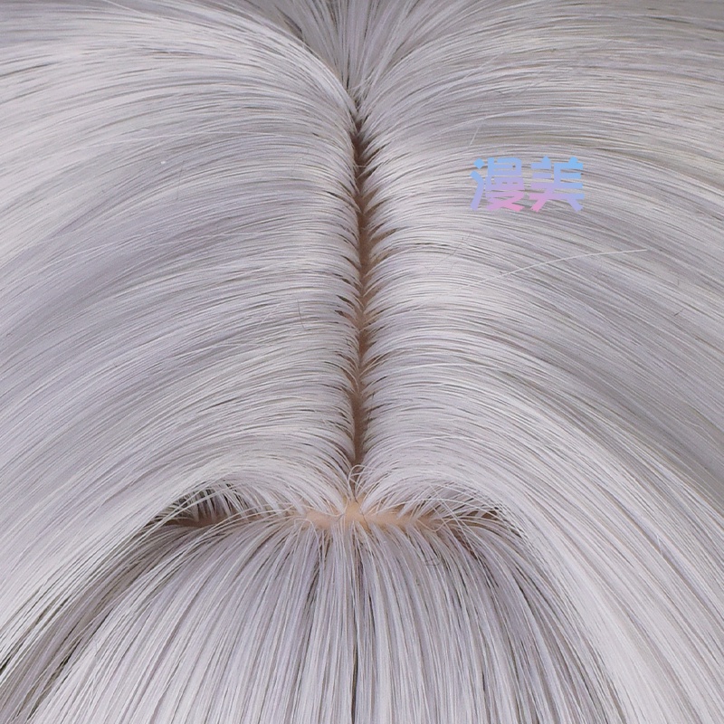 Manmei Game FF14 Themis Cosplay Wig Final Fantasy XIV 52cm Long Silver Grey Wig Heat Resistant Synthetic Wigs