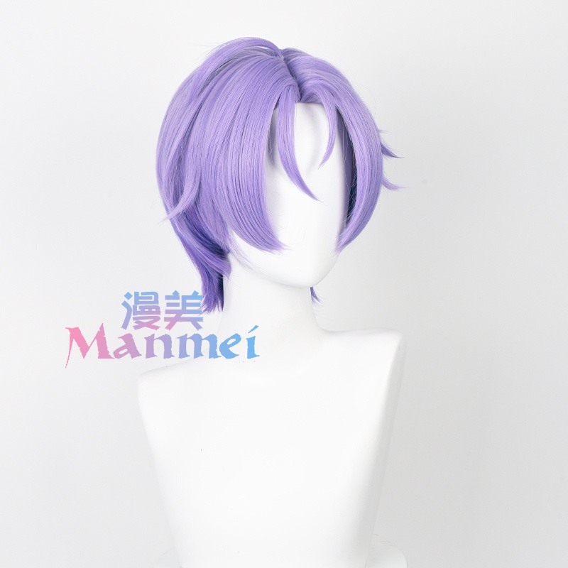 Manmei Game Nu: Carnival Kuya Cosplay Wig 32cm Light Purple Gradient Short Wigs Heat Resistant Synthetic Halloween Party Hair