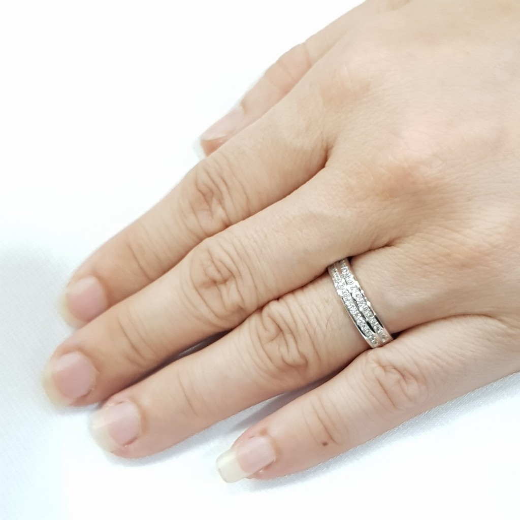Memorine Jewelry แหวนคู่รักเงินแท้ 925 ฝังเพชรสวิส (CZ) : DUO-6