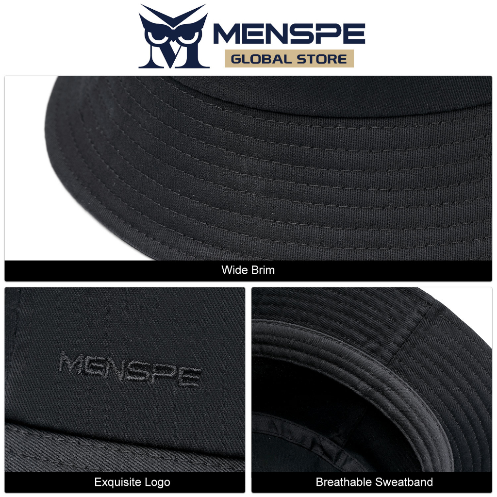 Menspe หมวกบักเก็ต ป้องกันแดด พับได้ 56-62 ซม. สีดํา สําหรับตกปลา