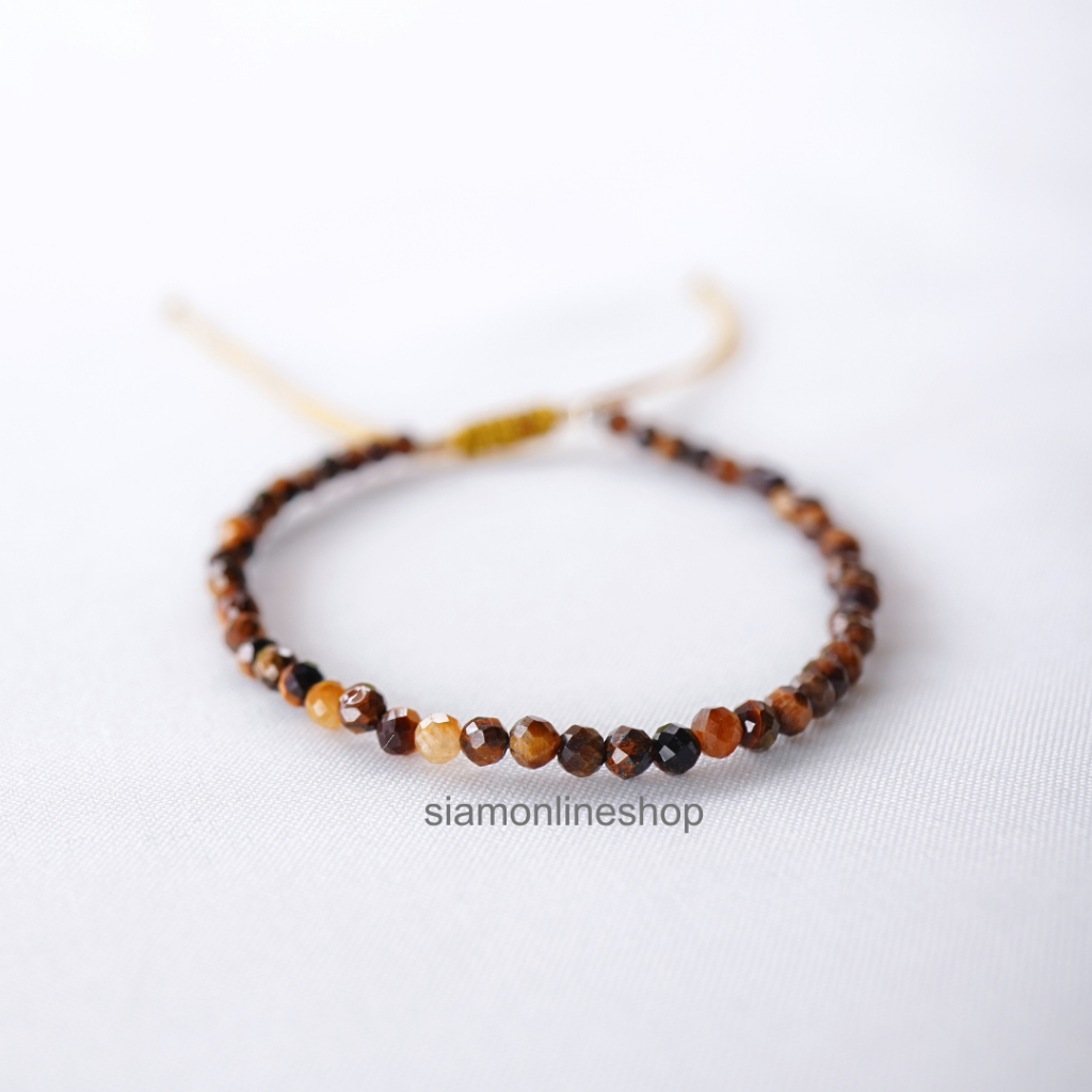 Minimalist bracelet - Faceted Tigereye stone หินไทเกอร์อายแบบเหลี่ยม ขนาด 2,3 มม. สร้อยข้อมือ เชือกถัก by siamonlineshop