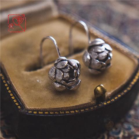 Miyan {Bowl Lotus} ต่างหูเงิน S925 รูปดอกบัว สามมิติ สไตล์จีน