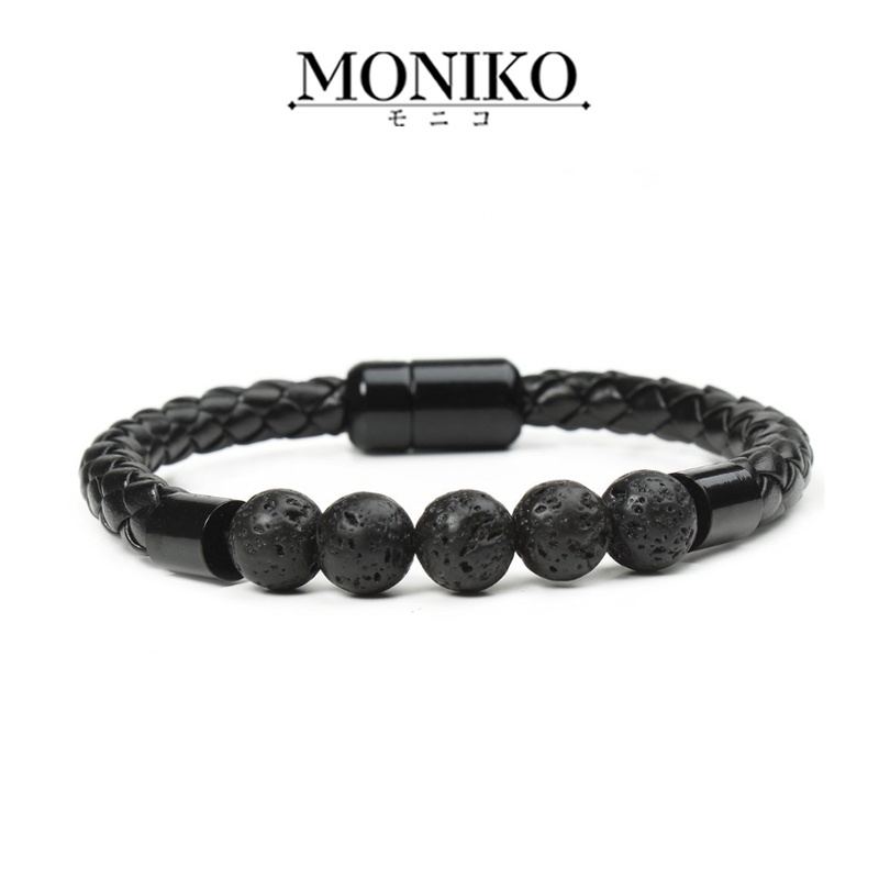 Moniko การออกแบบดั้งเดิม สร้อยข้อมือไทเกอร์อายเชือกสีดำ กำไลแฟชั่นผู้หญิงผู้ชาย