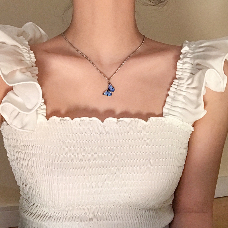 New Blue Butterfly Pendant Necklace  (A12-02-2) +(A12-02-03）