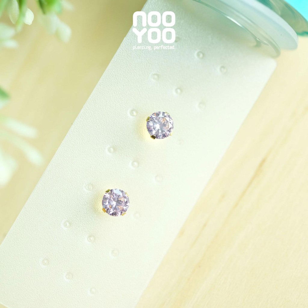 NooYoo ต่างหูสำหรับผิวแพ้ง่าย Cubic Zirconia Round Cut ขนาด 2-8 มม.