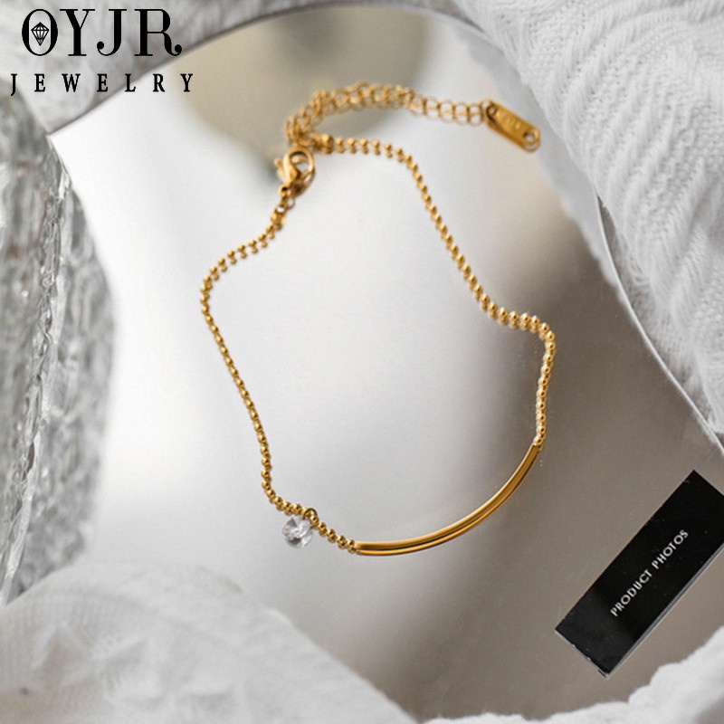 OYJR สร้อยข้อเท้าสแตนเลส ข้อเท้าหน้ายิ้ม ทองชุบ 18k  สำหรับผู้หญิง